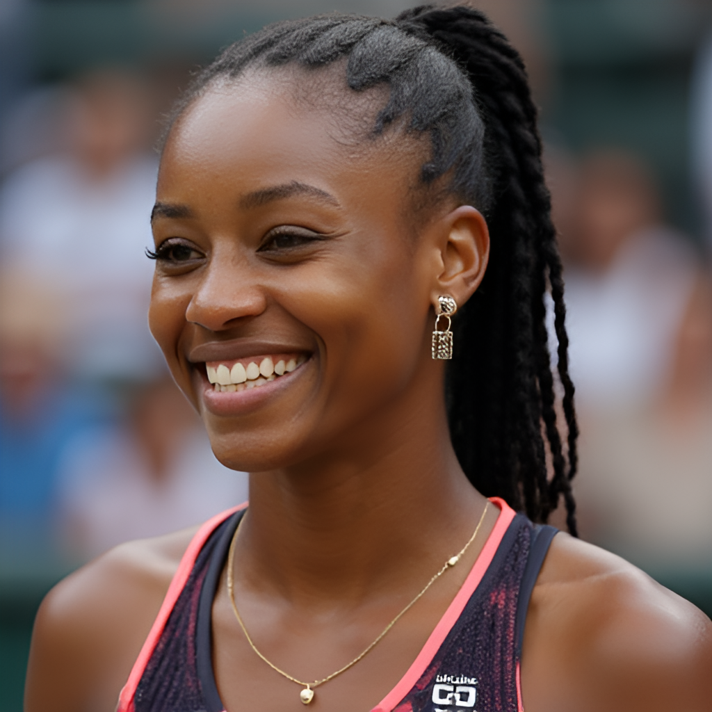 A portrait-style image of Hailey Baptiste smiling, perhaps off-court or after a match, conveying her personality and connection with fans.